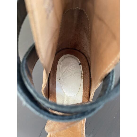 Fabianelli Sandals Heels Open Toe Strappy Leather Brown Black FLAW - Picture 15 of 15